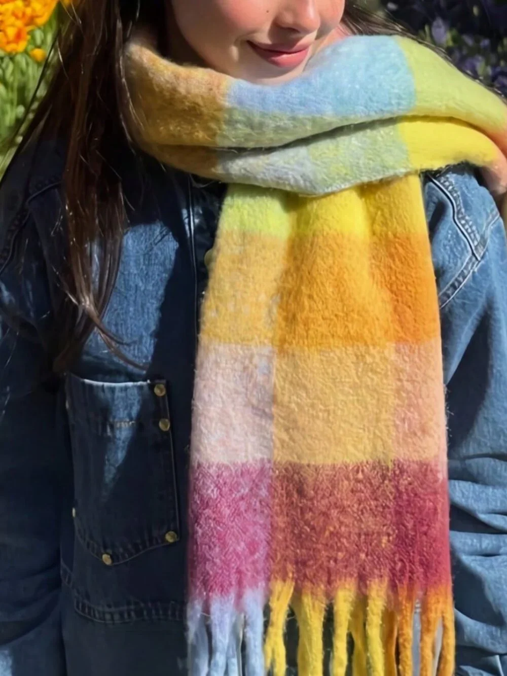 wamt Cozy Multicolor Plaid Women's Soft Thick Shawl scarf with tassels